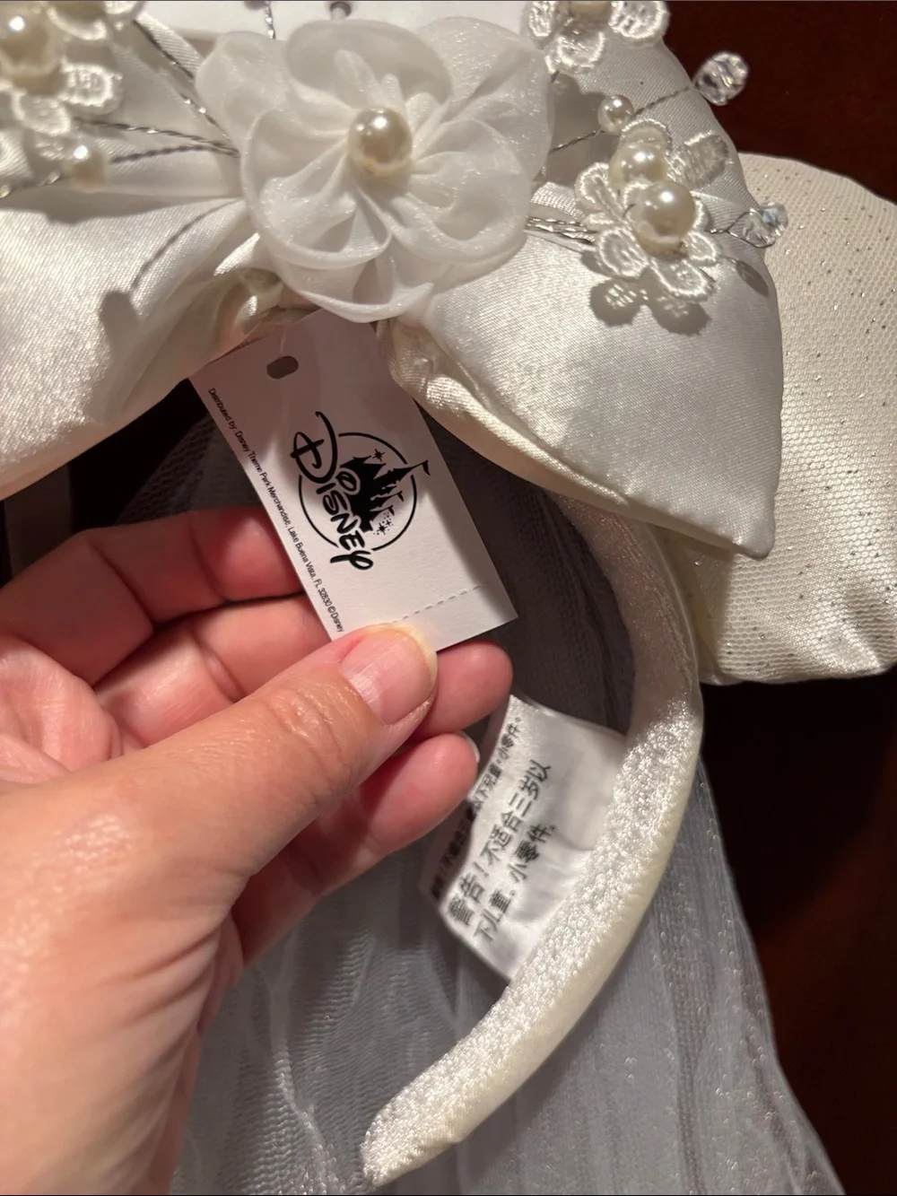Disney Bridal Ivory Satin Minnie Ears Headband with Veil